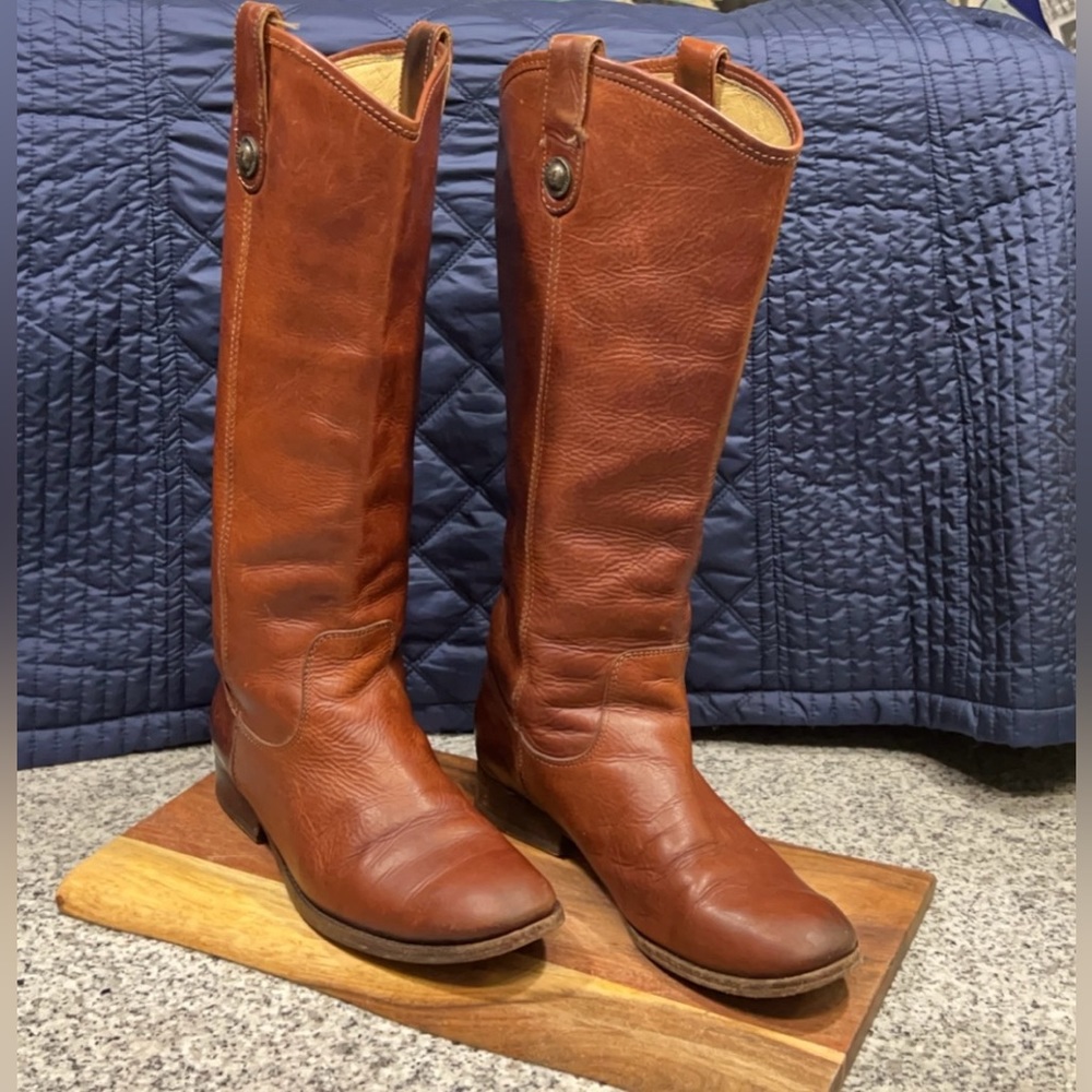 Frye Melissa Button Leather Riding Boot Tall Brown Cognac Women Sz 7 B 77167